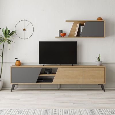 Mourah Fiona Tv Unit Up To 70 Inches With Storage - Oak/Anthracite - 2 Years Warranty