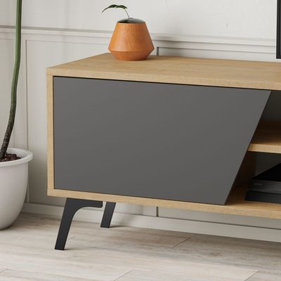 Mourah Fiona Tv Unit Up To 70 Inches With Storage - Oak/Anthracite - 2 Years Warranty