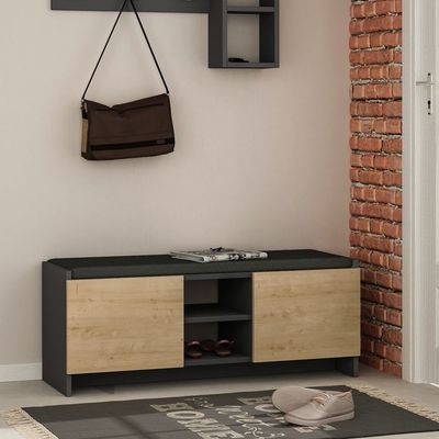 Mourah Zulla Bench & Shoe Cabinet - 8 Pairs - Anthracite/Oak - 2 Years Warranty