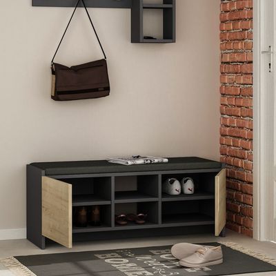 Mourah Zulla Bench & Shoe Cabinet - 8 Pairs - Anthracite/Oak - 2 Years Warranty