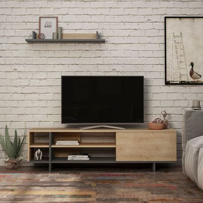 Mourah Stockton Tv Unit Up To 65 Inches With Storage - Oak/Anthracite - 2 Years Warranty