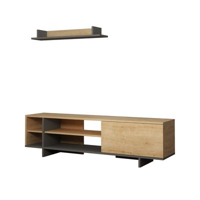 Stockton TV Unit Up To 65 Inches With Storage - Oak/Anthracite - 2 Years Warranty
