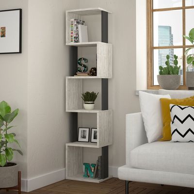 Mourah Piri Corner Bookcase - Ancient White/Anthracite - 2 Years Warranty