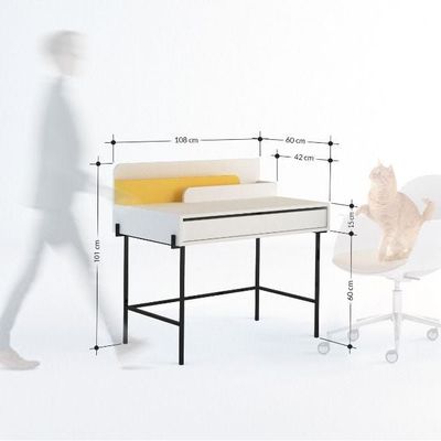 Leila Working Table With Storage - White/Mustard  - 2 Years Warranty