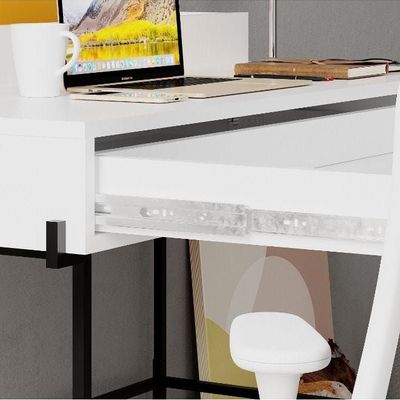 Leila Working Table With Storage - White/Mustard  - 2 Years Warranty