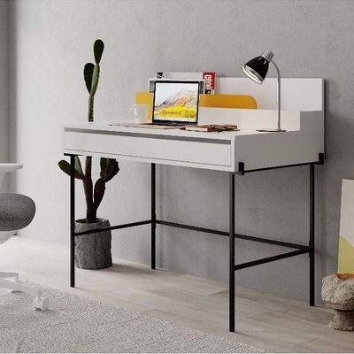 Leila Working Table With Storage - White/Mustard  - 2 Years Warranty