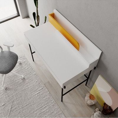 Leila Working Table With Storage - White/Mustard  - 2 Years Warranty