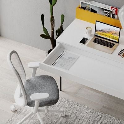 Leila Working Table With Storage - White/Mustard  - 2 Years Warranty