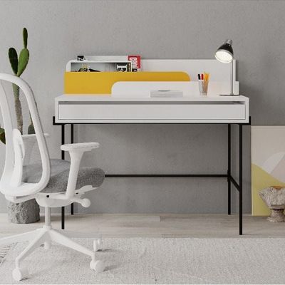 Leila Working Table With Storage - White/Mustard  - 2 Years Warranty