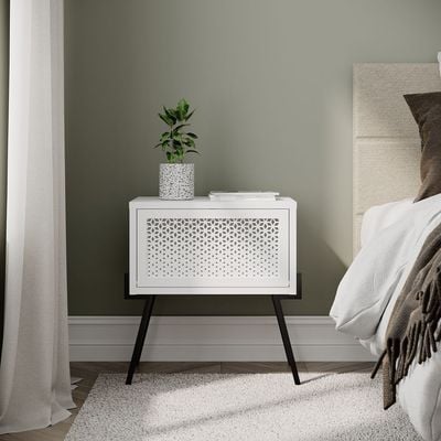 Naive Nightstand Engineered Wood Combine With Metal White 34x48x51 cm