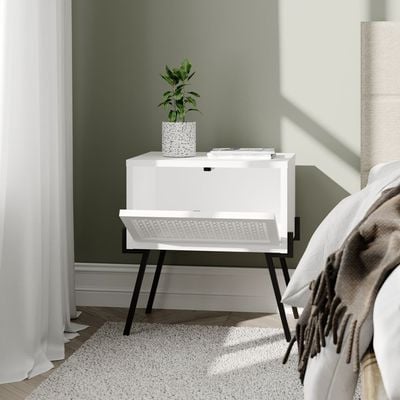 Naive Nightstand Engineered Wood Combine With Metal White 34x48x51 cm