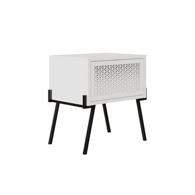 Naive Nightstand Engineered Wood Combine With Metal White 34x48x51 cm