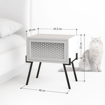 Naive Nightstand Engineered Wood Combine With Metal White 34x48x51 cm