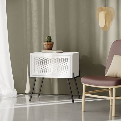 Naive Nightstand Engineered Wood Combine With Metal White 34x48x51 cm