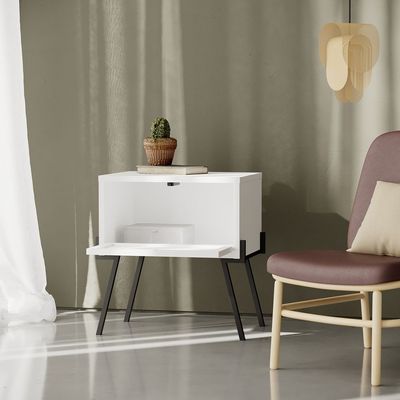 Naive Nightstand Engineered Wood Combine With Metal White 34x48x51 cm