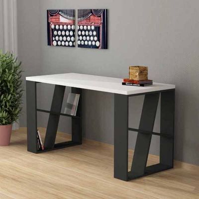 Mourah Honey Working Table With Storage - White/Anthracite  - 2 Years Warranty