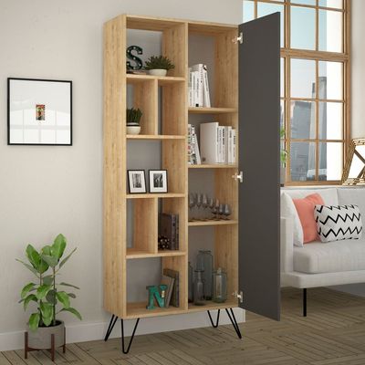 Jedda Bookcase - Oak/Anthracite - 2 Years Warranty