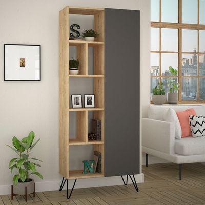 Jedda Bookcase - Oak/Anthracite - 2 Years Warranty