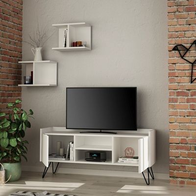 Klappe TV Unit Up To 50 Inches With Storage - White/White - 2 Years Warranty