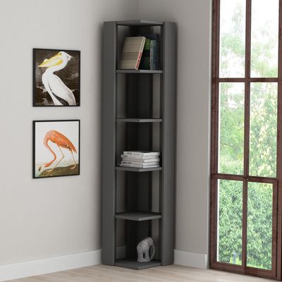 Mourah Nati Corner Bookcase - Anthracite - 2 Years Warranty