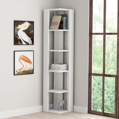 Nati Corner Bookcase - White - 2 Years Warranty