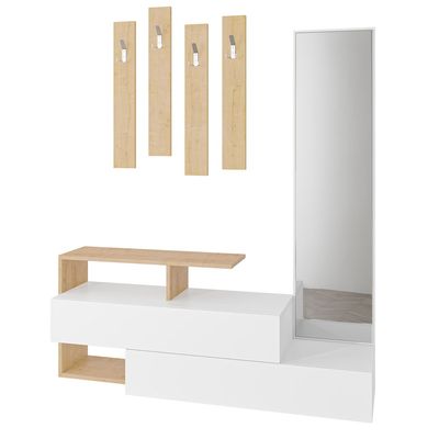 Mourah Ramda Hall Stand & Shoe Cabinet - 8 Pairs - White/Oak - 2 Years Warranty