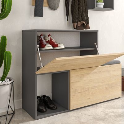 Mourah Holdon Hall Stand & Shoe Cabinet - 8 Pairs - Anthracite/Oak - 2 Years Warranty