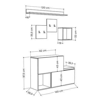 Mourah Holdon Hall Stand & Shoe Cabinet - 8 Pairs - Anthracite/Oak - 2 Years Warranty