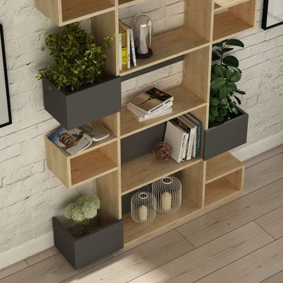 Mourah Niho Bookcase - Oak/Anthracite - 2 Years Warranty