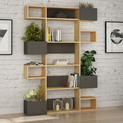 Mourah Niho Bookcase - Oak/Anthracite - 2 Years Warranty