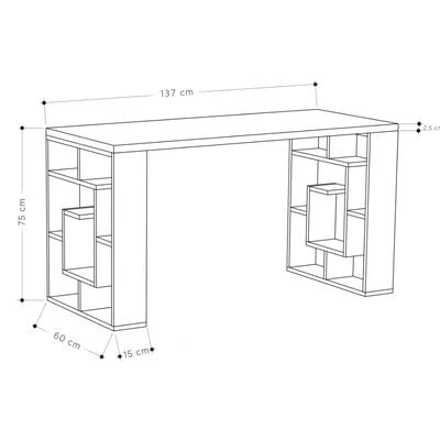 Mourah Labirent Working Table With Storage - White/Oak  - 2 Years Warranty