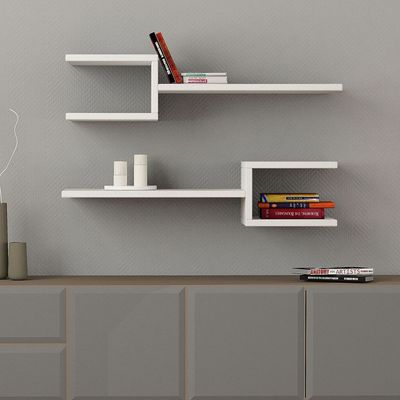 Mourah Fork Wall Shelf Set Of 2 - White - 2 Years Warranty