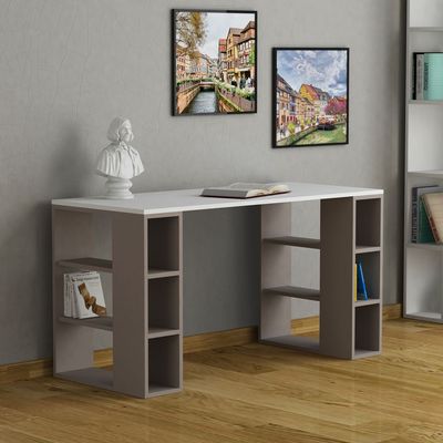 Mourah Colmar Working Table With Storage - White/Light Mocha - 2 Years Warranty