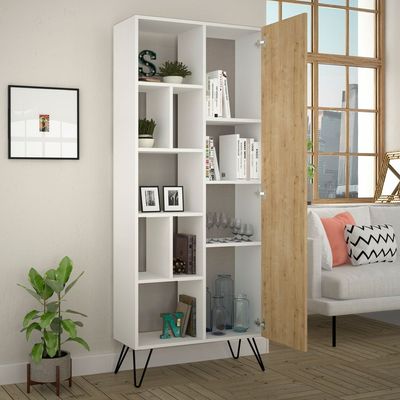 Mourah Jedda Bookcase - White/Oak - 2 Years Warranty