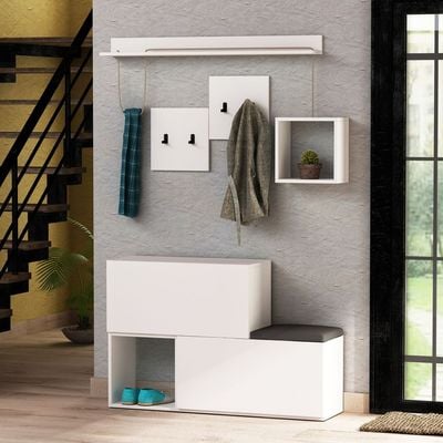 Mourah Holdon Hall Stand & Shoe Cabinet - 8 Pairs - White - 2 Years Warranty