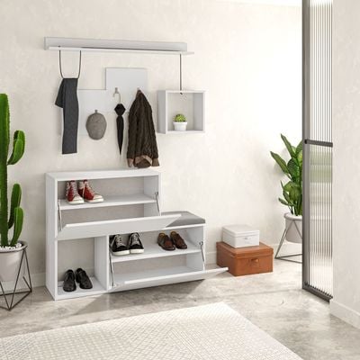 Mourah Holdon Hall Stand & Shoe Cabinet - 8 Pairs - White - 2 Years Warranty