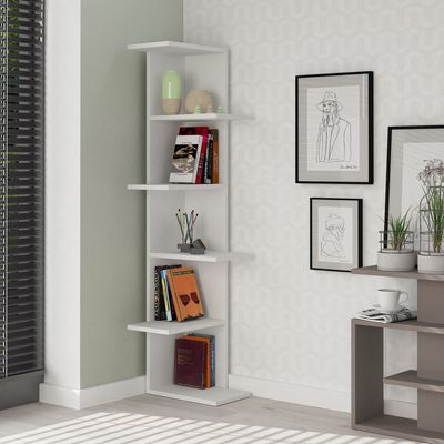 Mourah Saso Corner Bookcase - White - 2 Years Warranty