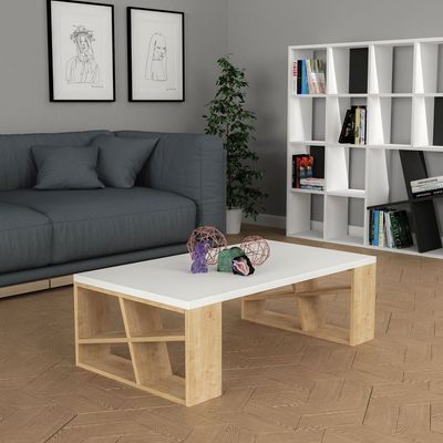 Mourah Honey Coffee Table - White/Oak - 2 Years Warranty