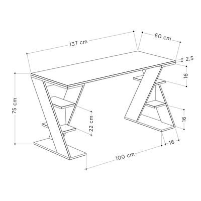 Mourah Papillon Working Table With Storage - White/Anthracite  - 2 Years Warranty