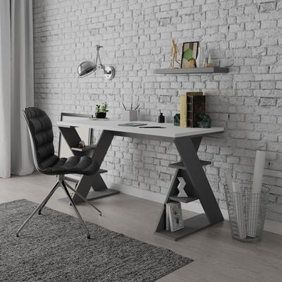 Mourah Papillon Working Table With Storage - White/Anthracite  - 2 Years Warranty