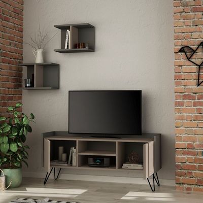 Mourah Klappe Tv Unit Up To 50 Inches With Storage - Light Mocha/Anthracite - 2 Years Warranty