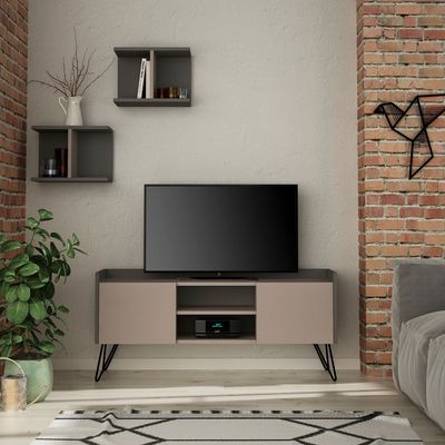 Mourah Klappe Tv Unit Up To 50 Inches With Storage - Light Mocha/Anthracite - 2 Years Warranty