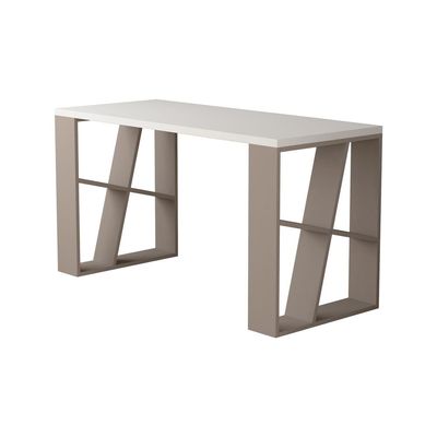 Mourah Honey Working Table With Storage - White/Light Mocha - 2 Years Warranty