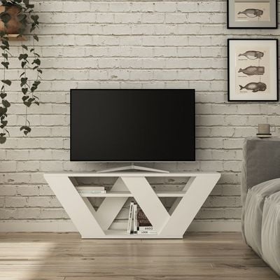 Mourah Pipralla Tv Stand Up To 43 Inches With Storage - White - 2 Years Warranty