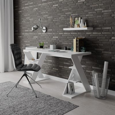 Mourah Papillon Working Table With Storage - White  - 2 Years Warranty