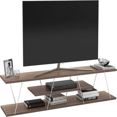 Home Canvas Tars Modern TV Stand Walnut Chrome 143 x 32 x 31centimeter