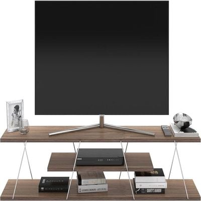 Home Canvas Tars Modern TV Stand Walnut Chrome 143 x 32 x 31centimeter