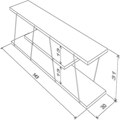 Tars Modern TV Stand Walnut Chrome 143 x 32 x 31centimeter