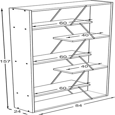 Home Canvas Tars Bookcase White Chrome 84 x 157 x 24centimeter