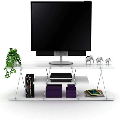 Home Canvas Tars Modern TV Stand White Chrome 34x169x140cm